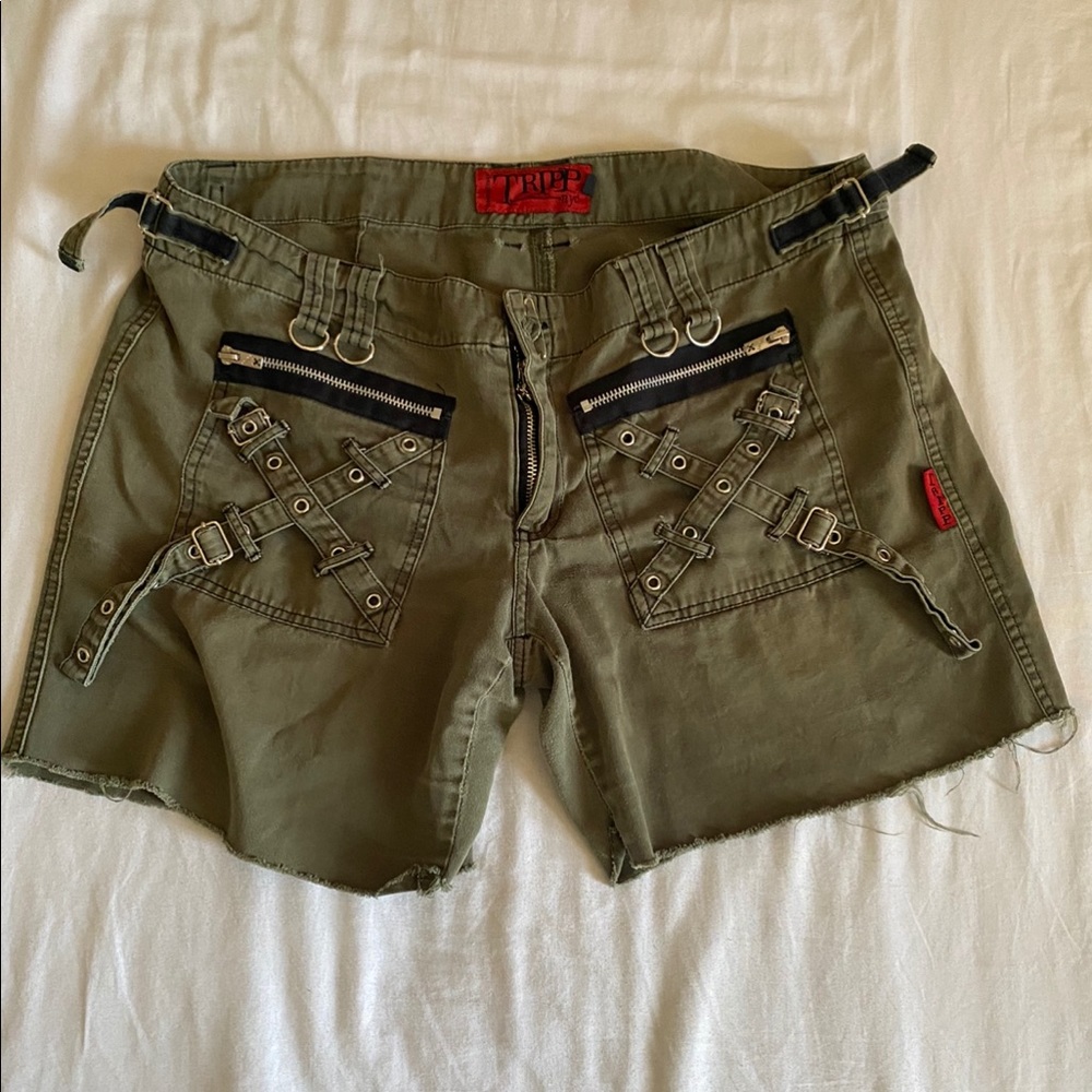 tripp green x militia pants cut into shorts